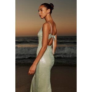 Lulus Cahya Mint Green Sequin Tie-back Midi Dress - Size M